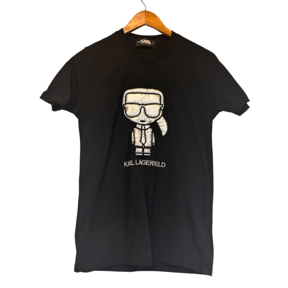 Karl Lagerfeld Unisex Black Short Sleeve Tee with Cartoon Character